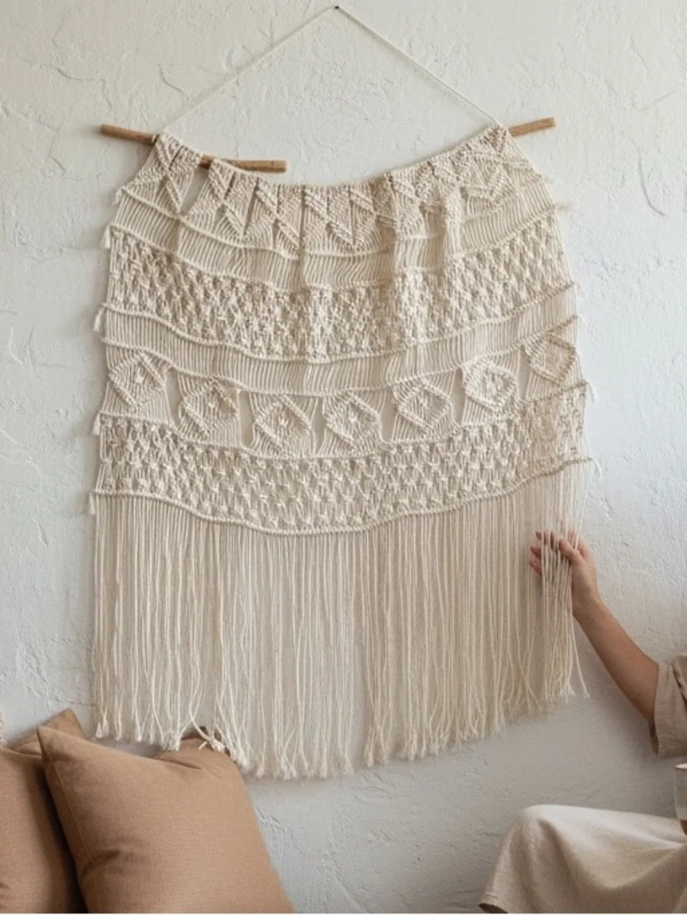 MACRAME Handcrafted Wall Hanging Art Woven with Natural Cotton Approx 51” x 49”